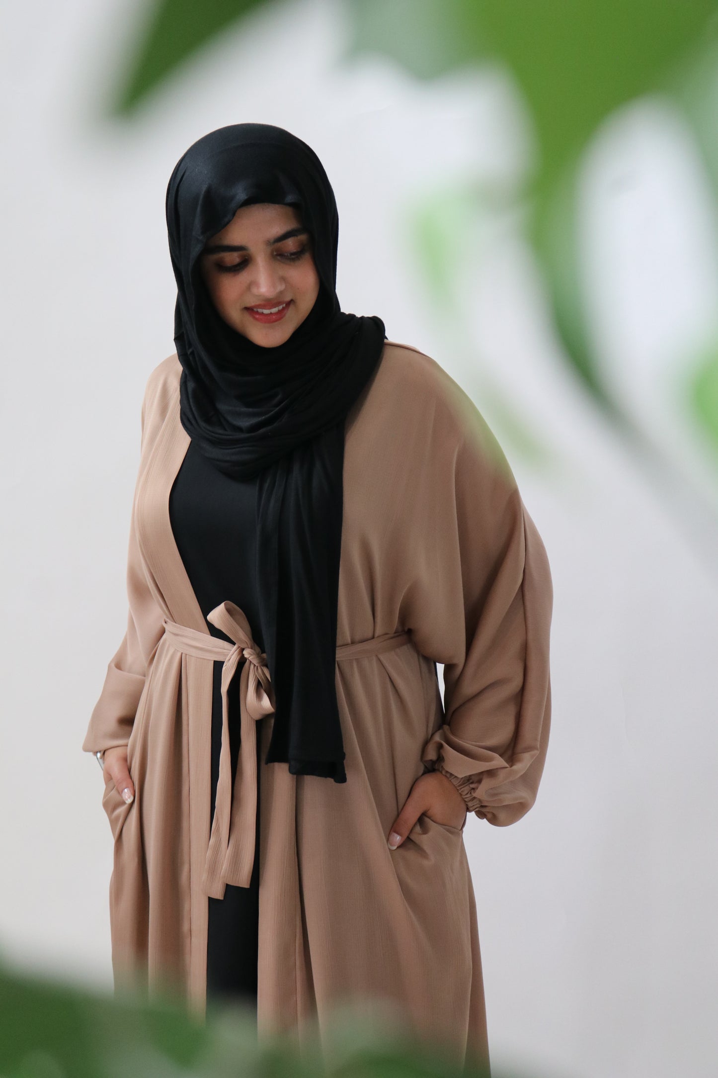 Amina Satin Abaya (With Pockets) Khaki Gold