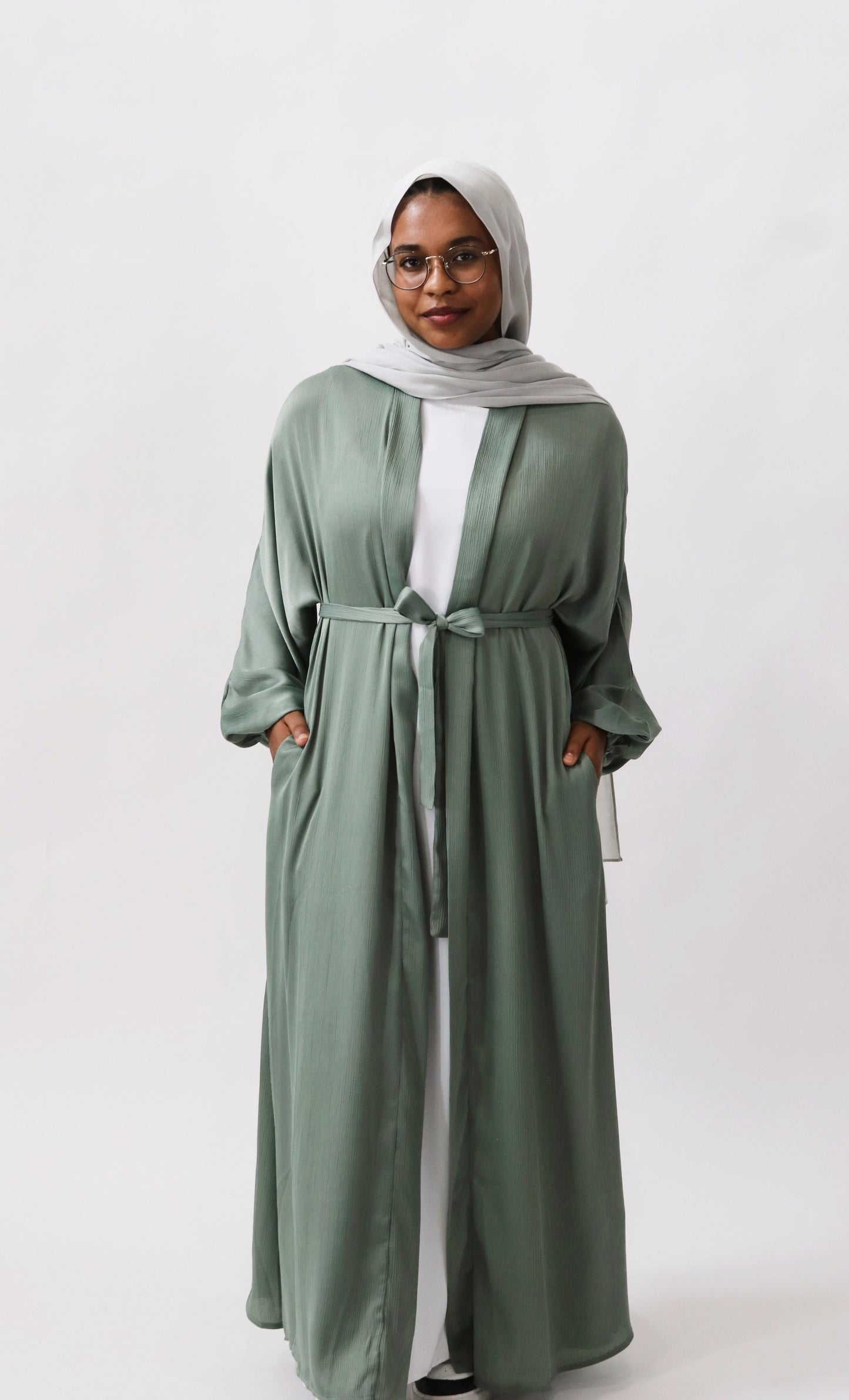 Amina Satin Abaya (With Pockets) Sage