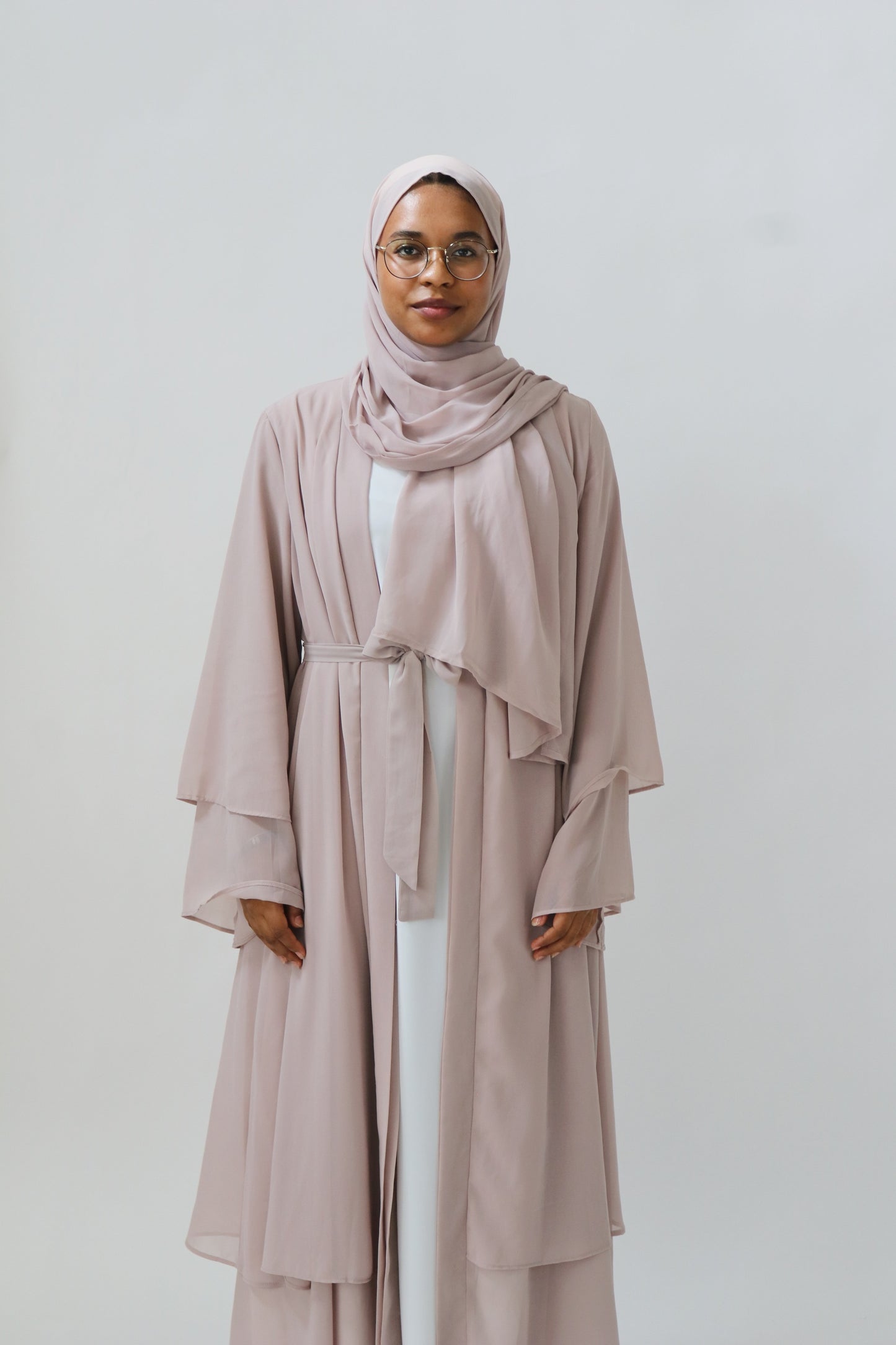 Noor Layered Abaya (With Matching Hijab) Nude Pink