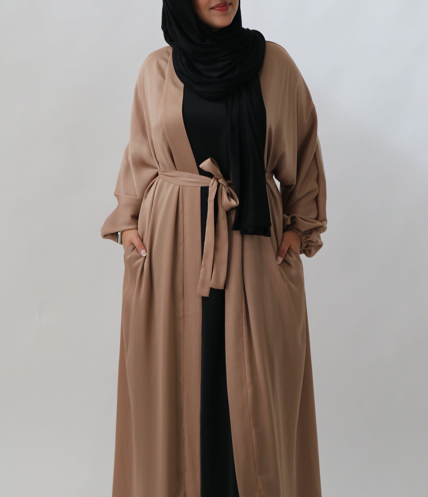 Amina Satin Abaya (With Pockets) Khaki Gold
