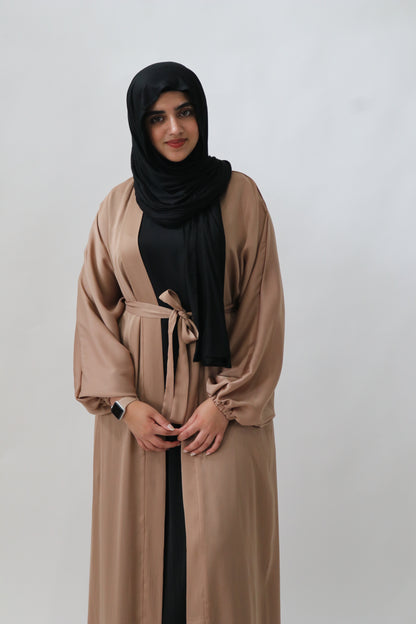 Amina Satin Abaya (With Pockets) Khaki Gold