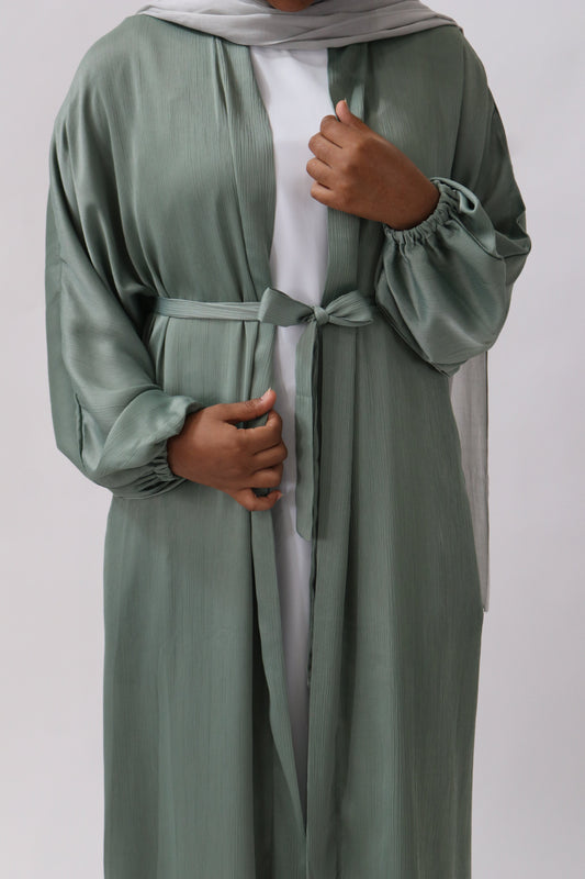 Amina Satin Abaya (With Pockets) Sage