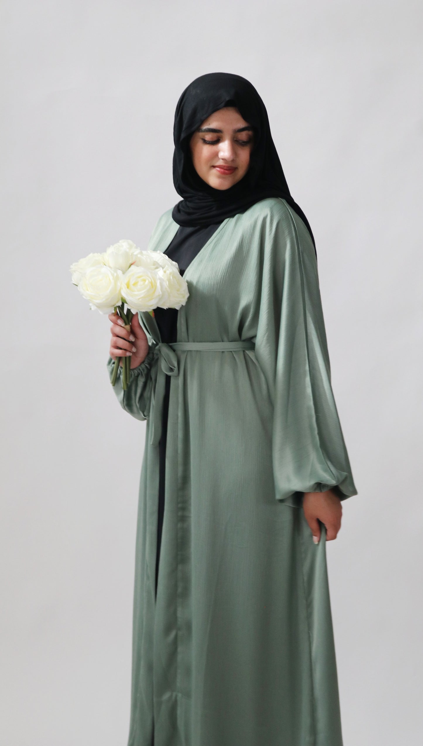 Amina Satin Abaya (With Pockets) Sage