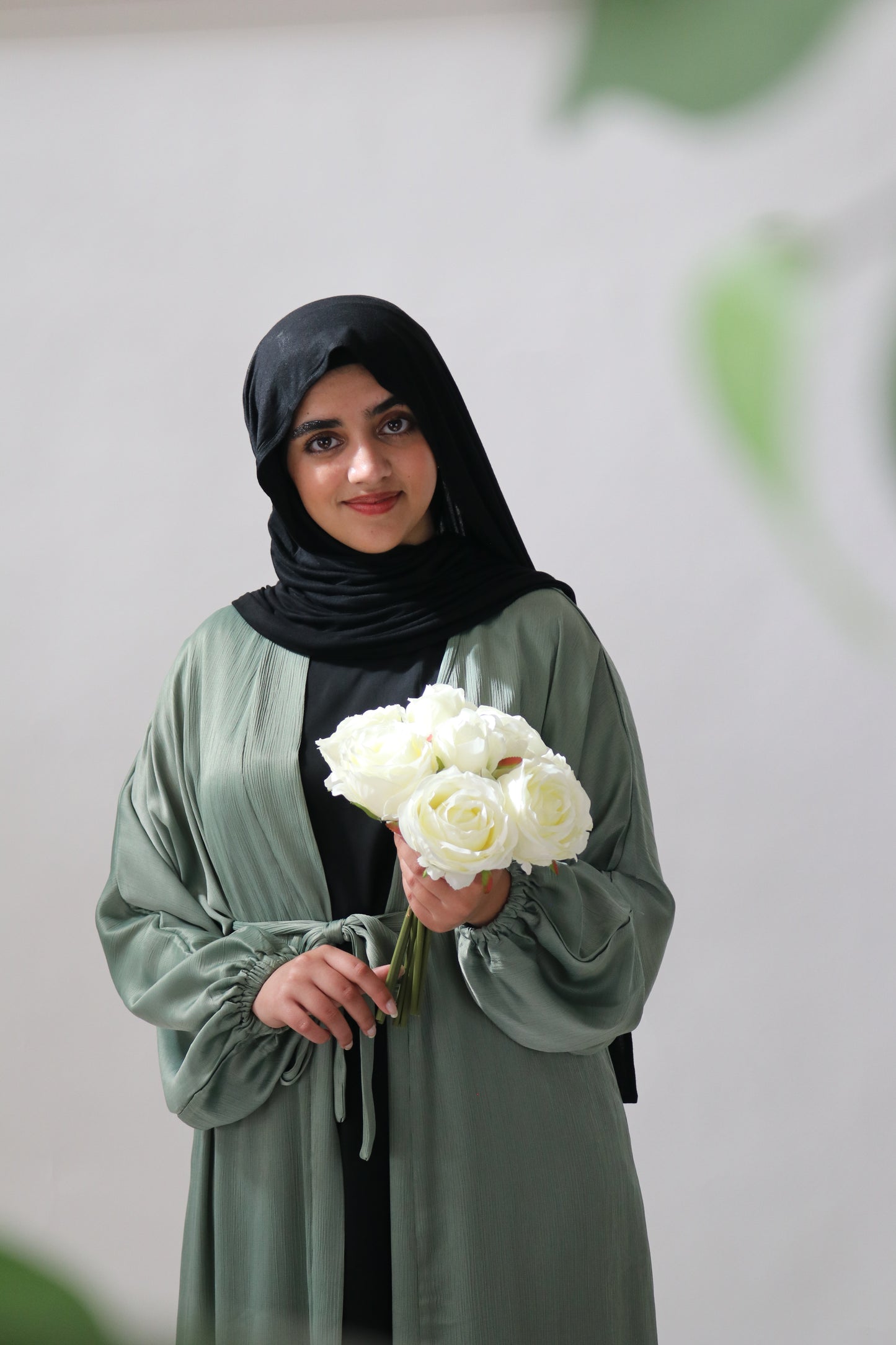 Amina Satin Abaya (With Pockets) Sage