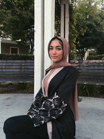 AMIRA Floral Lace Sleeve Open Abaya