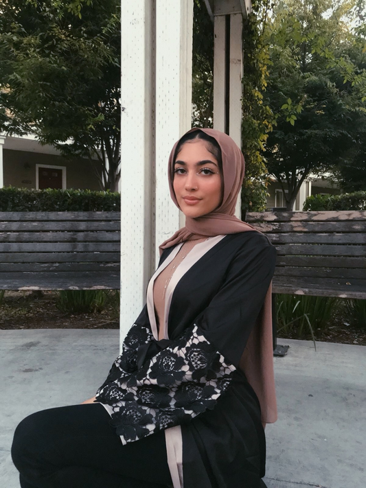 AMIRA Floral Lace Sleeve Open Abaya