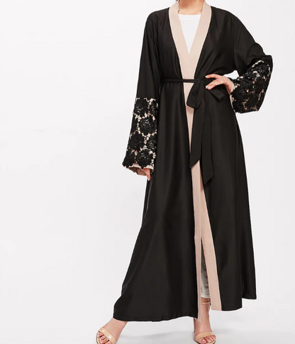 AMIRA Floral Lace Sleeve Open Abaya