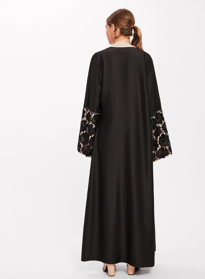 AMIRA Floral Lace Sleeve Open Abaya