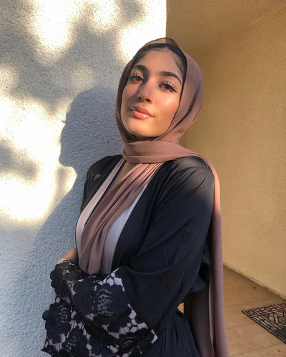 AMIRA Floral Lace Sleeve Open Abaya