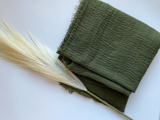Cotton Crinkle Hijab - Olive Green