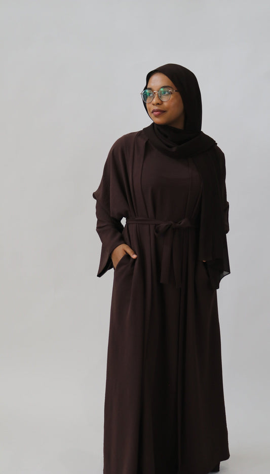 Layla Abaya (With Underslip & Pockets) Dark Brown