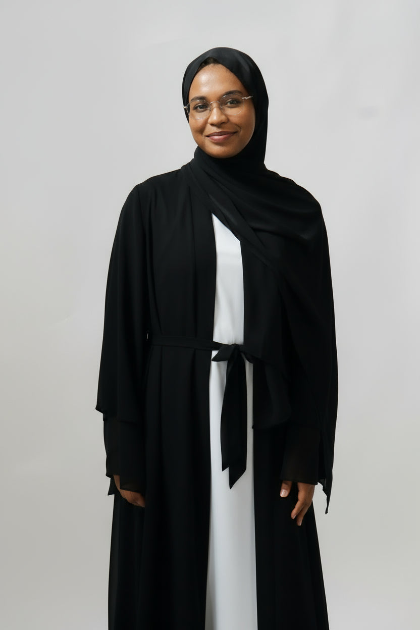 Noor Layered Abaya (With Matching Hijab) Black