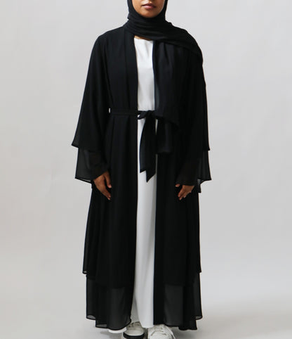 Noor Layered Abaya (With Matching Hijab) Black