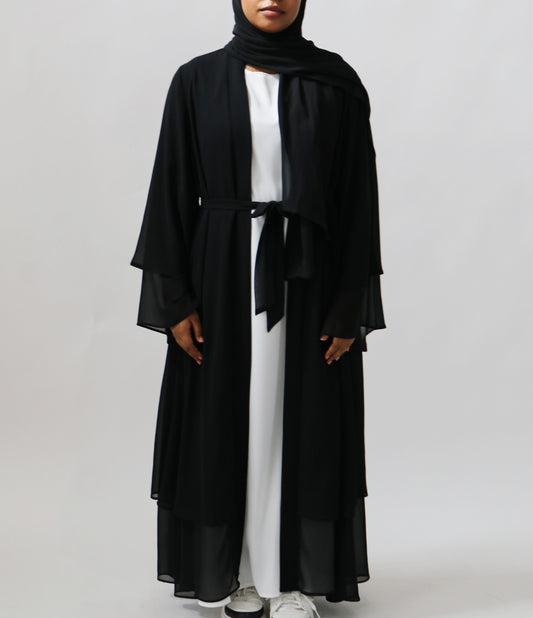 Noor Layered Abaya (With Matching Hijab) Black