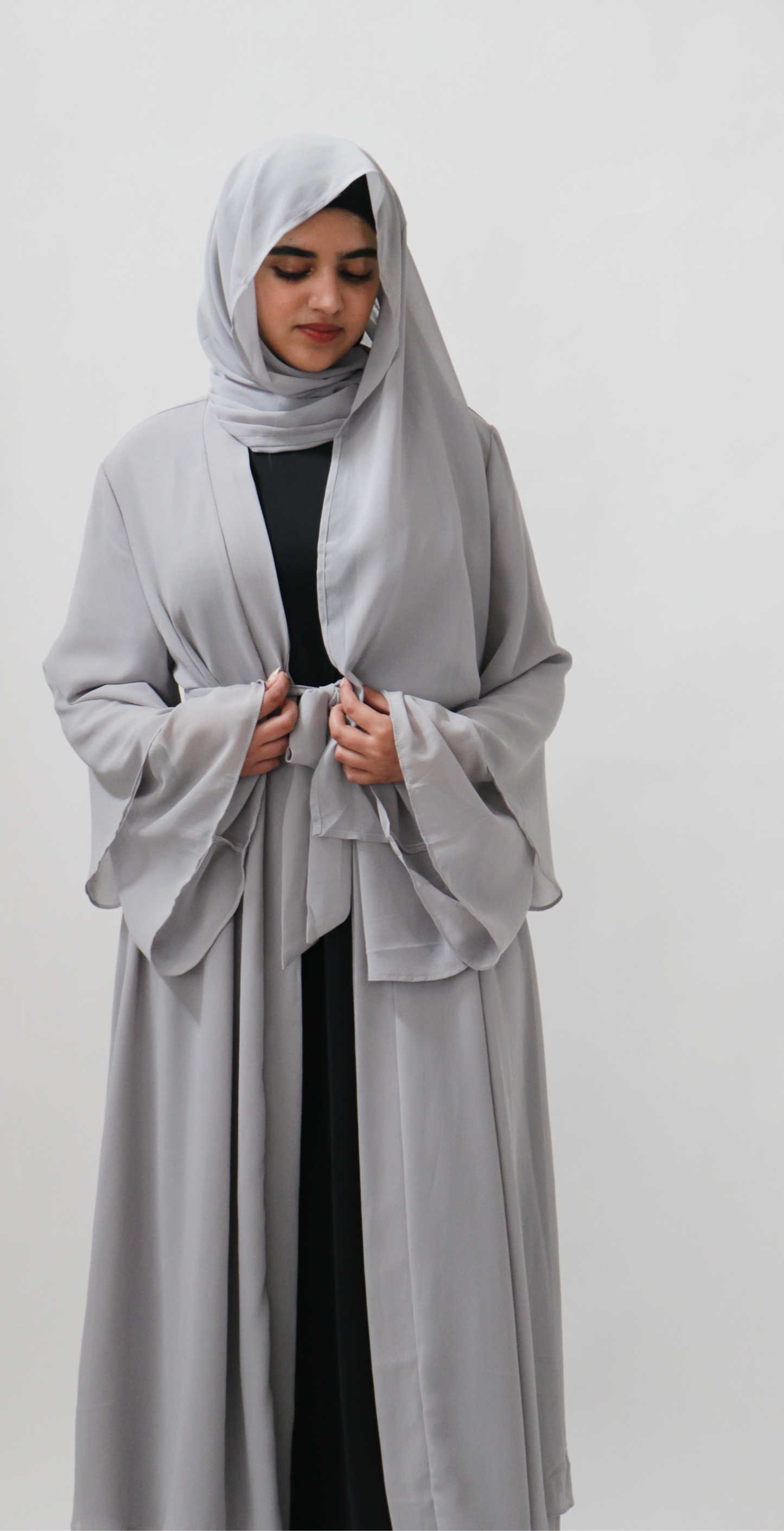 Noor Layered Abaya (With Matching Hijab) Gray