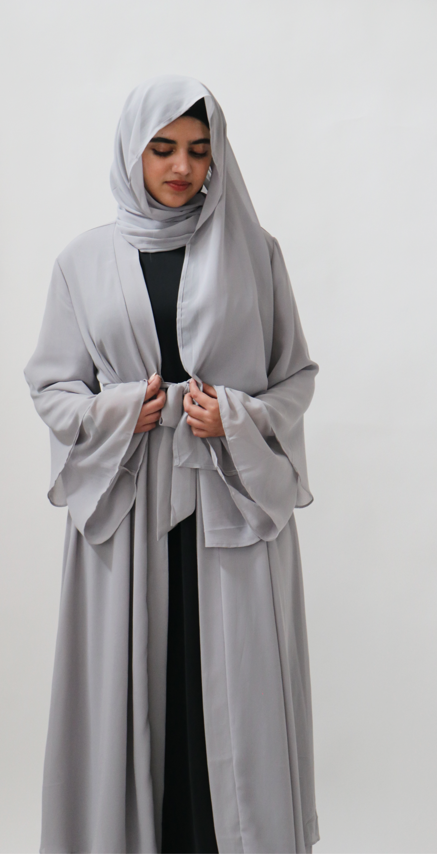Noor Layered Abaya (With Matching Hijab) Gray