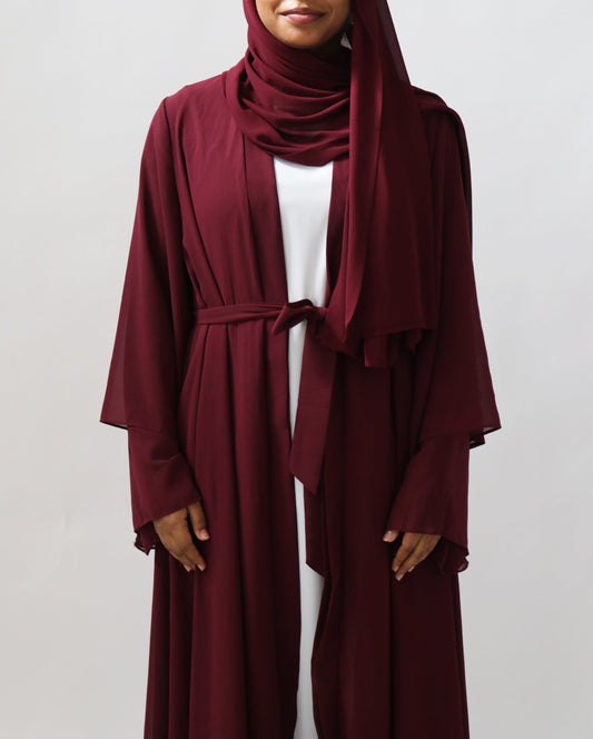 Noor Layered Abaya (With Matching Hijab) Maroon