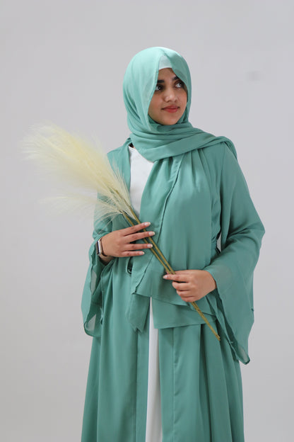 Noor Layered Abaya (With Matching Hijab) Mint