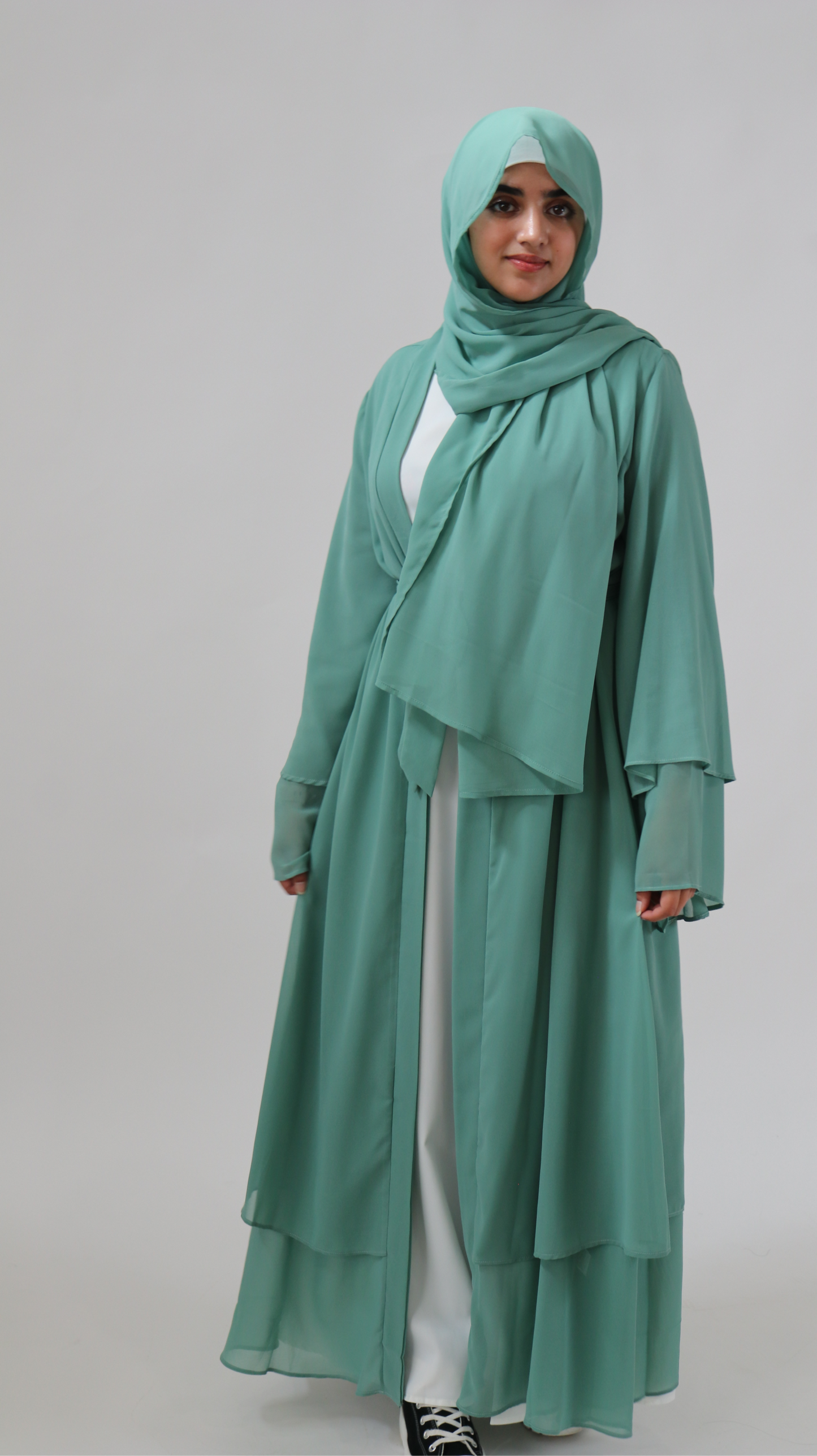 Noor Layered Abaya (With Matching Hijab) Mint