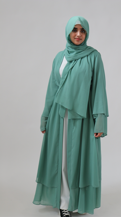 Noor Layered Abaya (With Matching Hijab) Mint