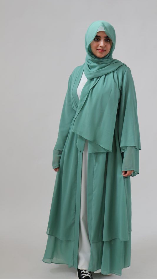 Noor Layered Abaya (With Matching Hijab) Mint