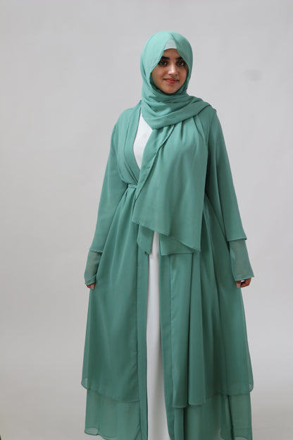 Noor Layered Abaya (With Matching Hijab) Mint