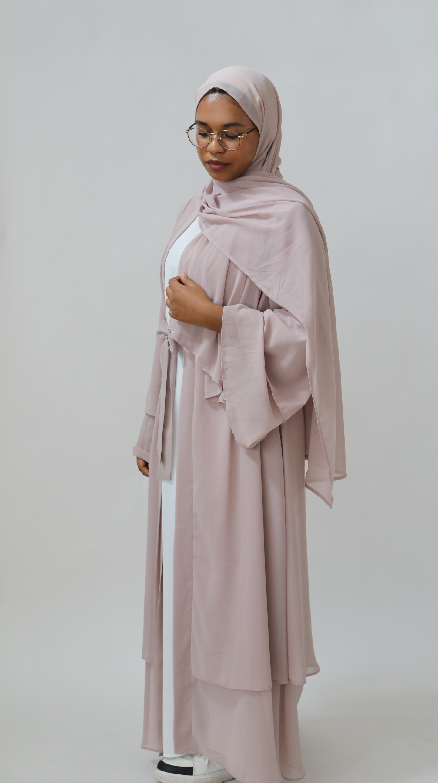 Noor Layered Abaya (With Matching Hijab) Nude Pink
