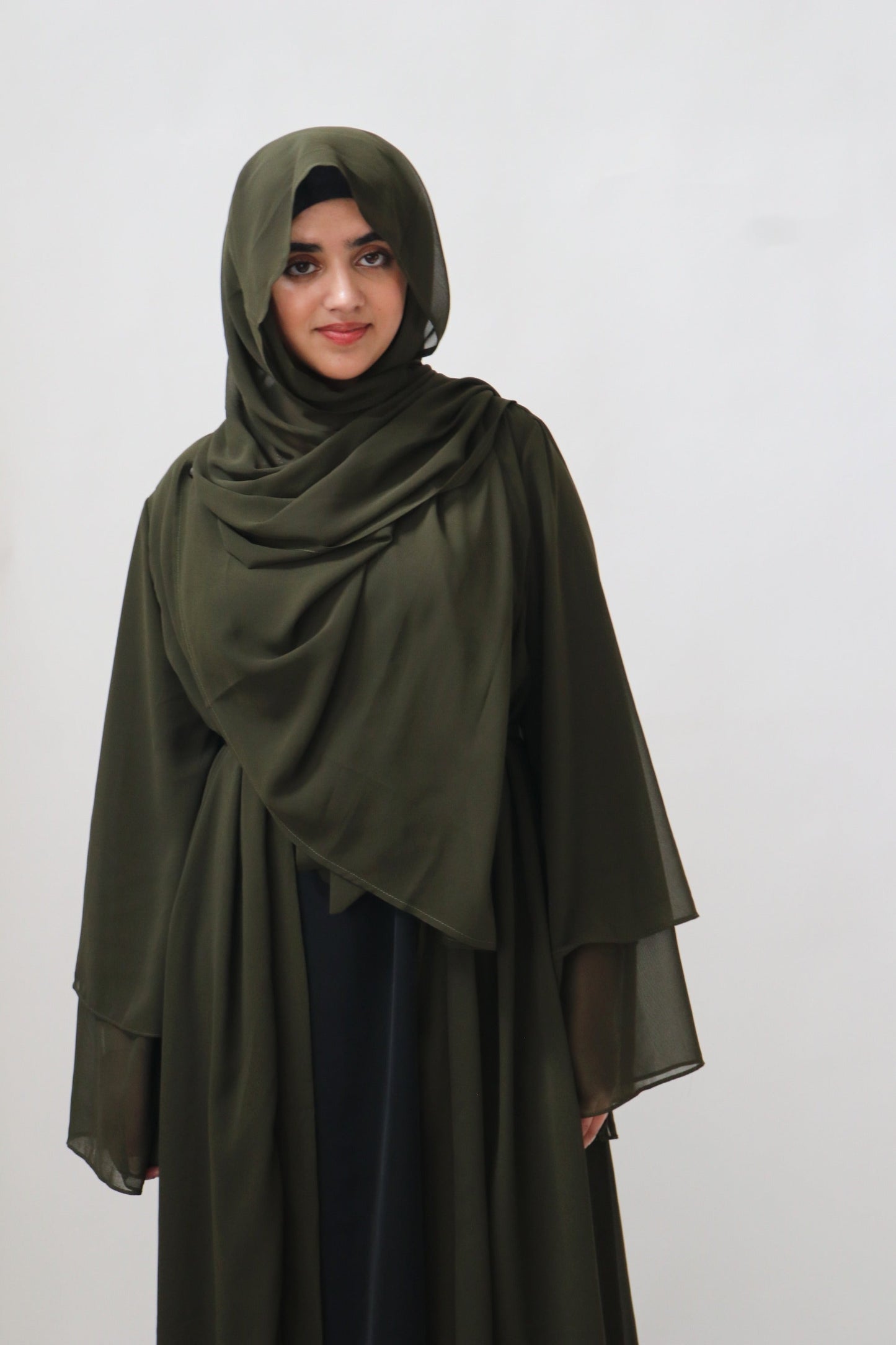 Noor Layered Abaya (With Matching Hijab) Olive