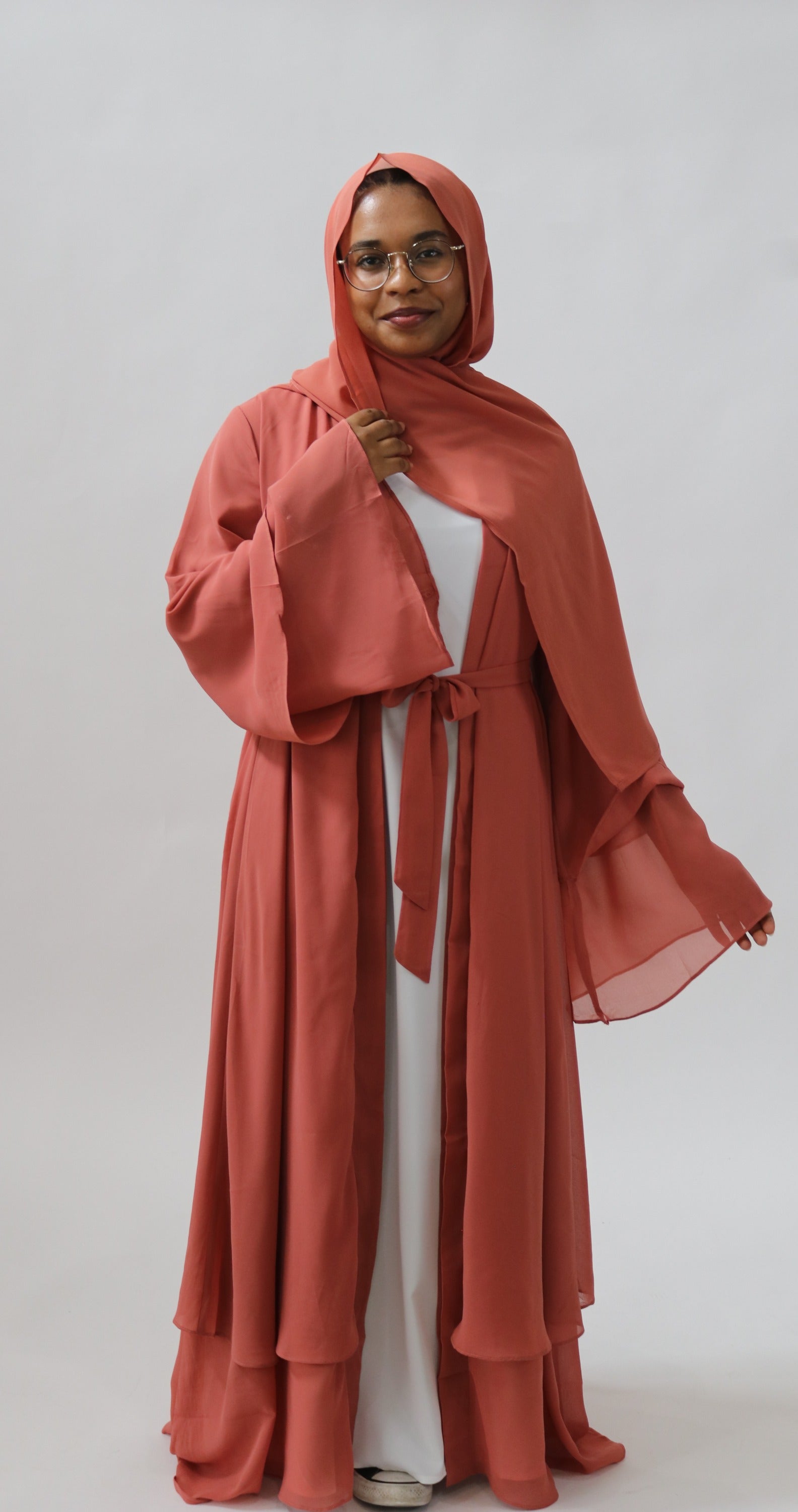 Noor Layered Abaya (With Matching Hijab) Rust